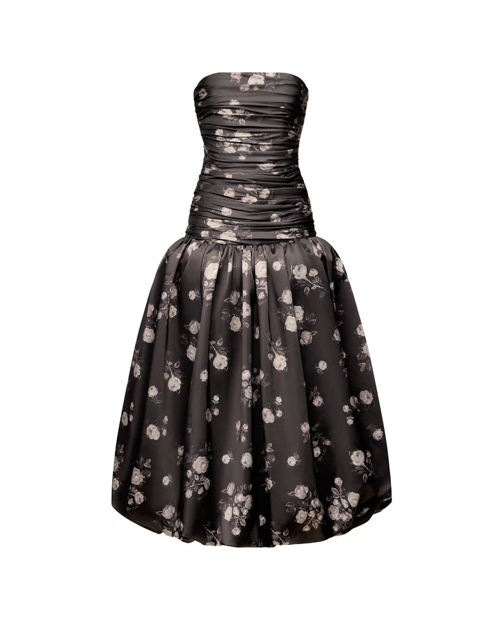 Taylor midi, midi dress made of chocolate satin with floral print