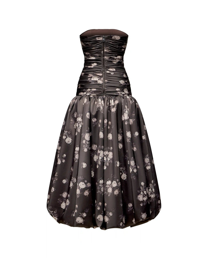Taylor midi, midi dress made of chocolate satin with floral print