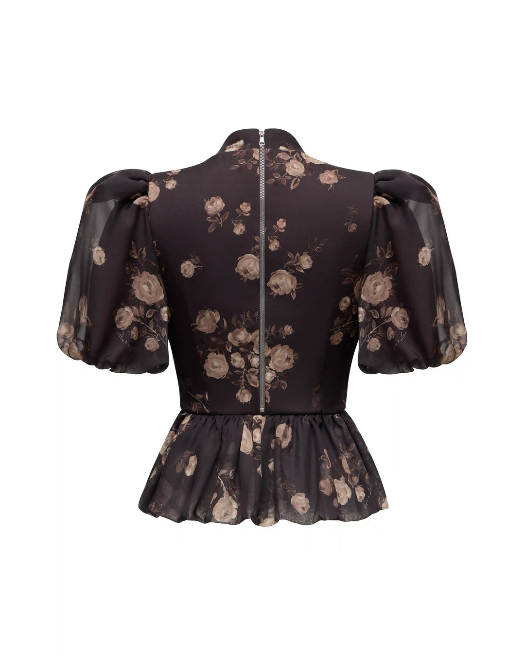 Valerie top, top made of chocolate chiffon with floral print