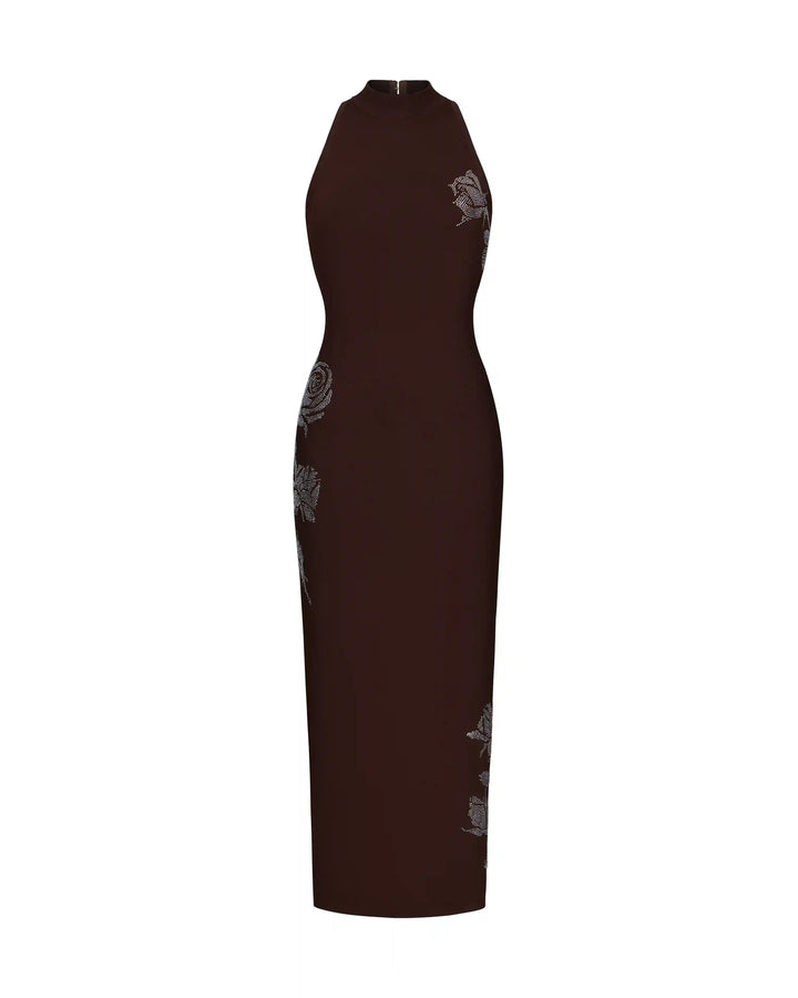 Viva midi, midi dress made of chocolate cotton with rhinestones
