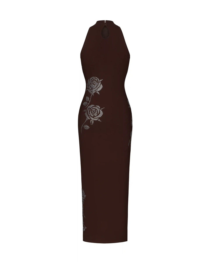 Viva midi, midi dress made of chocolate cotton with rhinestones