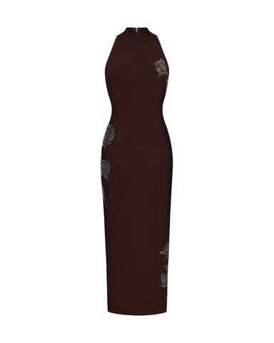 Viva midi, midi dress made of chocolate cotton with rhinestones