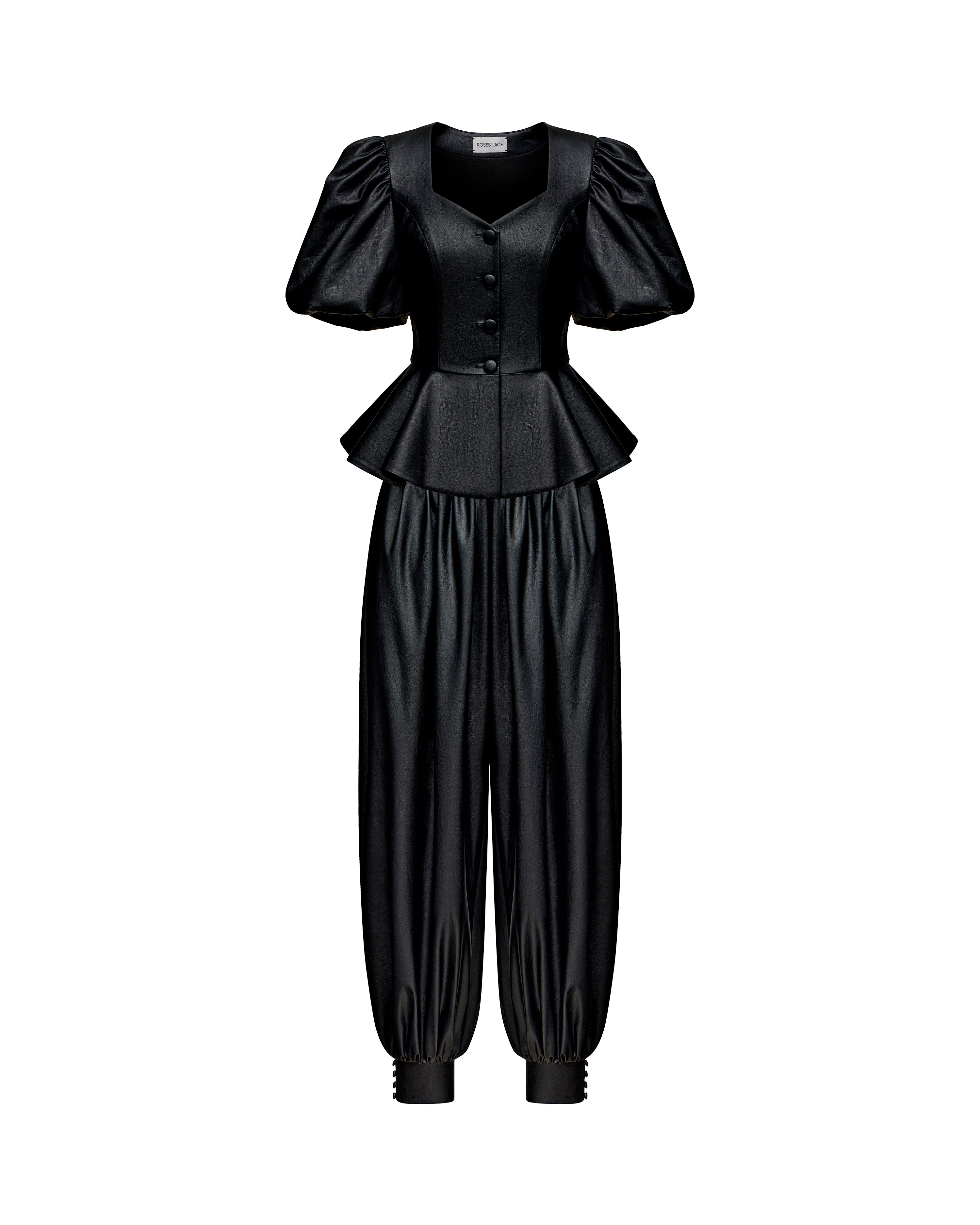 Judy-Evie, trousers and top made of black eco-leather