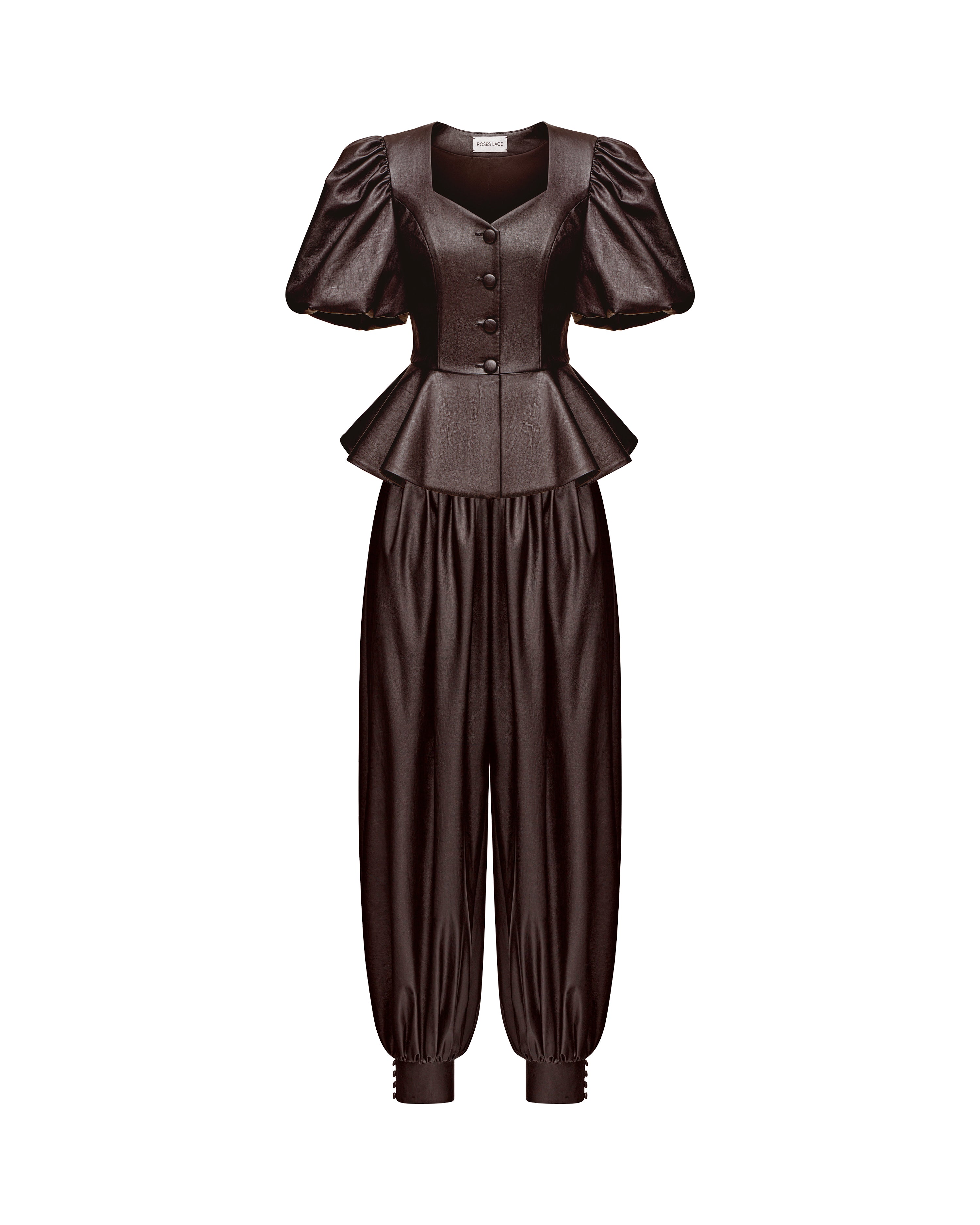 Chanelle-Kerelin, skirt and top made of black eco-leather