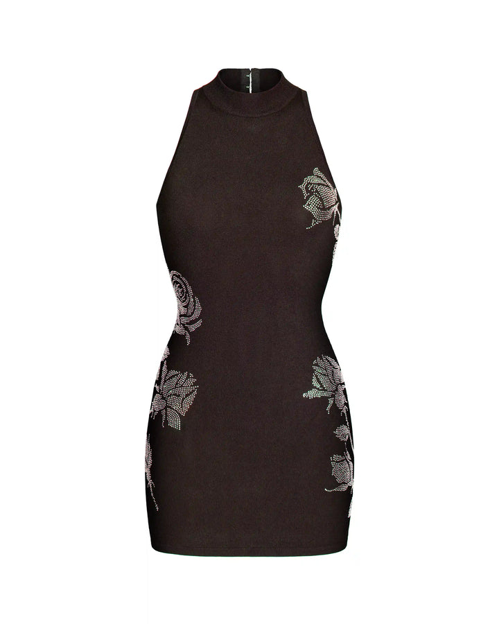 Viva mini, mini dress made of chocolate cotton with rhinestones