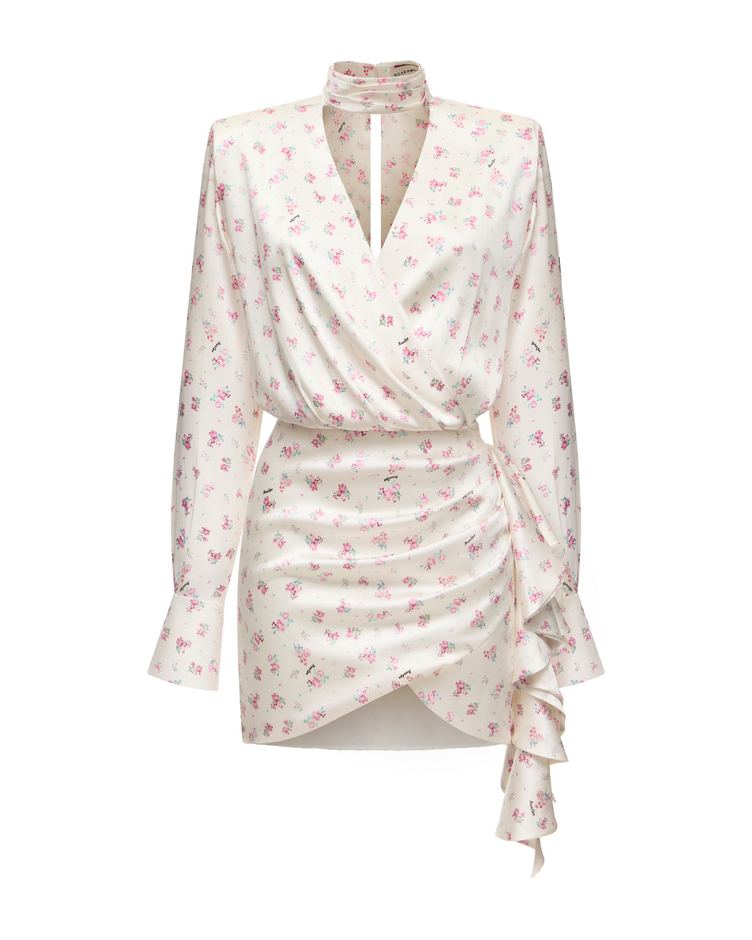 leah mini dress Leah mini, mini dress in milky satin with small raspberry flowers – ROSES  LACE