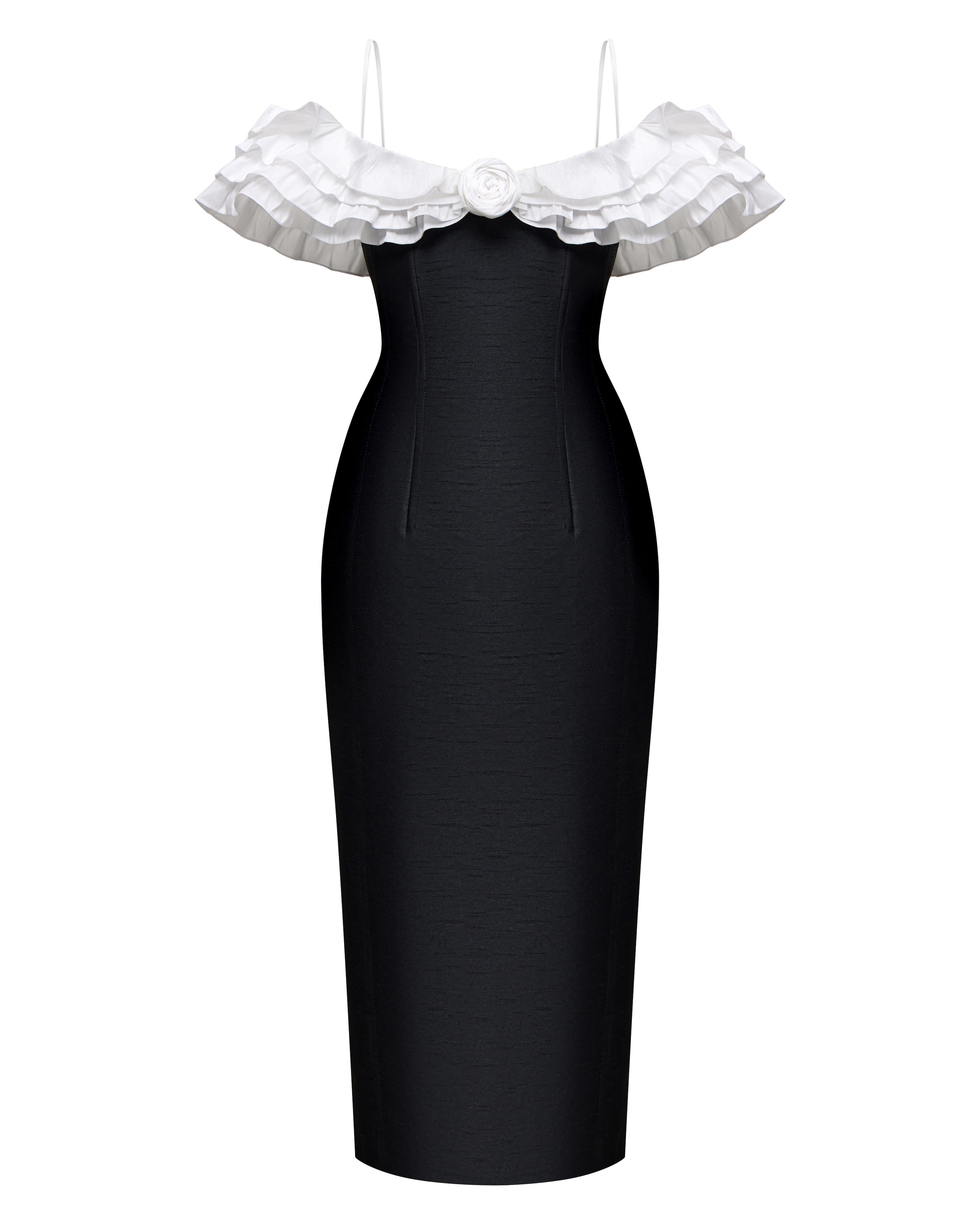 May midi dress in black taffeta