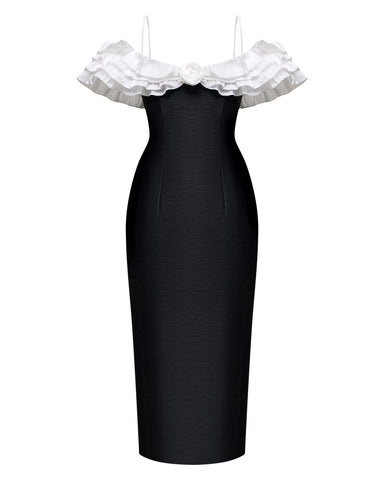 May midi dress in black taffeta