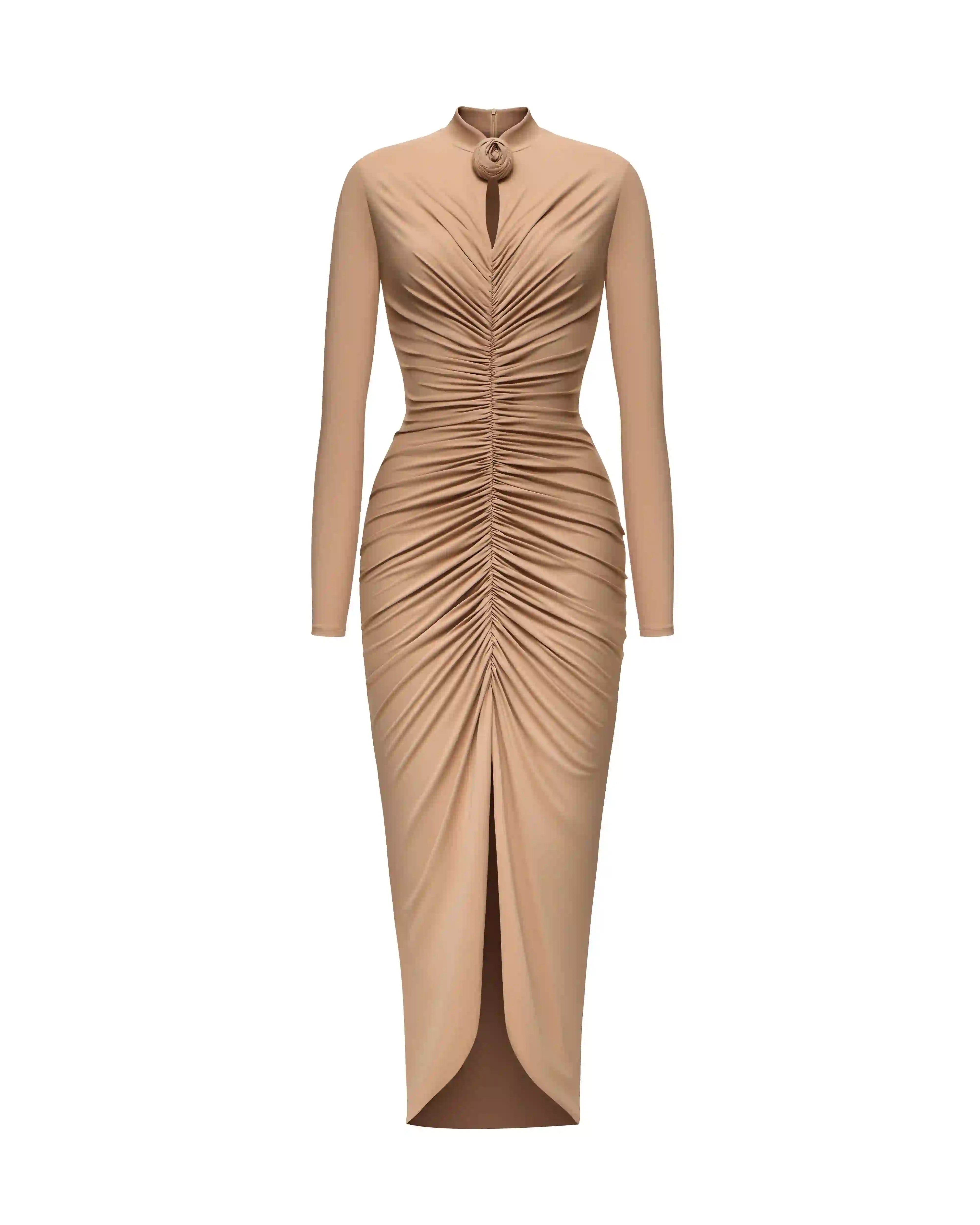 Ami, draped midi dress made of beige biflex