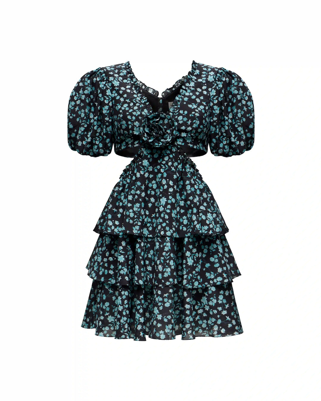 black dress with blue roses Blue Rose Mini Dress