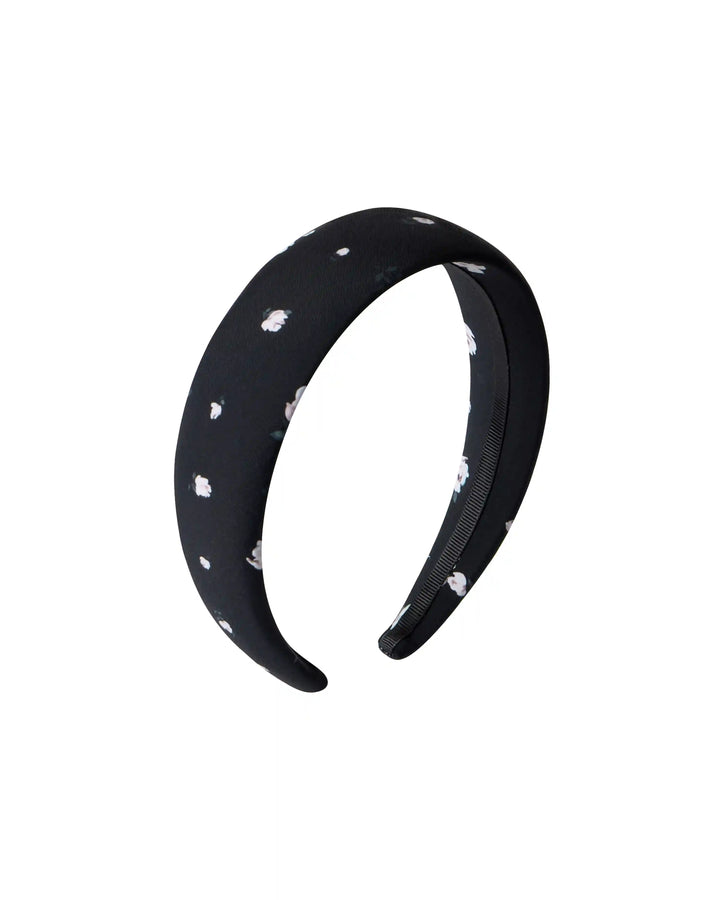 Noelia, headband made of black biflex with small floral print