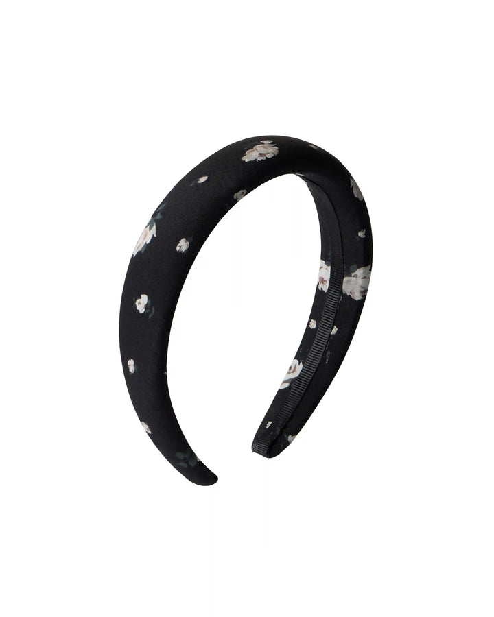 Noemi, children's hairband made of black crepe de chine with small floral print