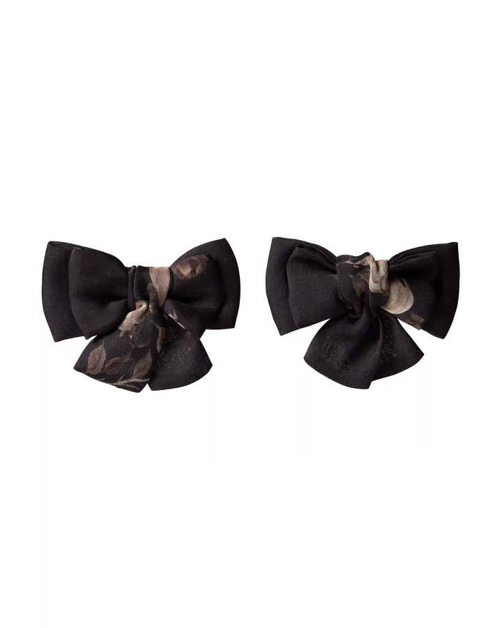 Mimi, children's hair bows made of chocolate chiffon with floral print