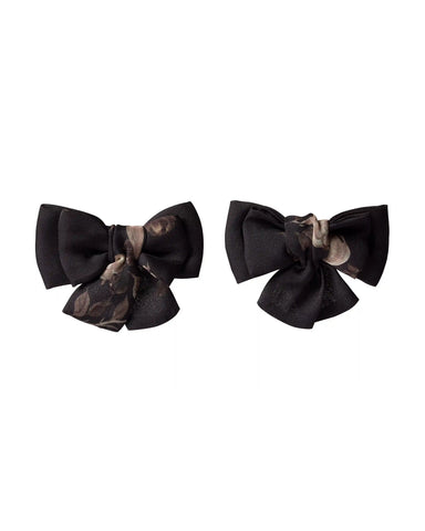 Mimi, children's hair bows made of chocolate chiffon with floral print