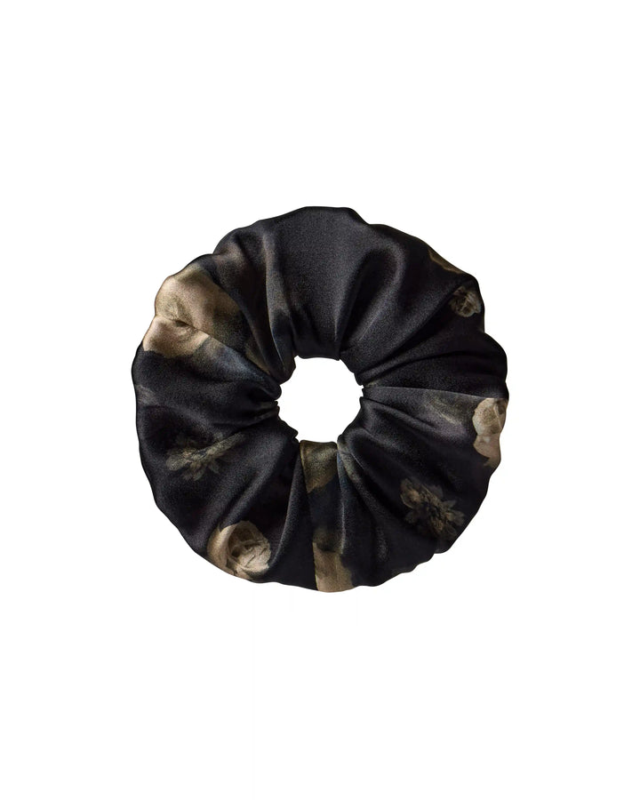Bruna, hair tie made of black satin with floral print