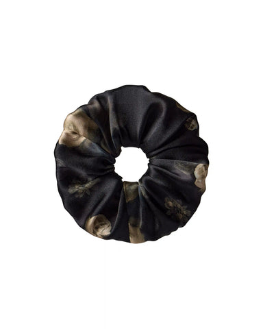 Bruna, hair tie made of black satin with floral print