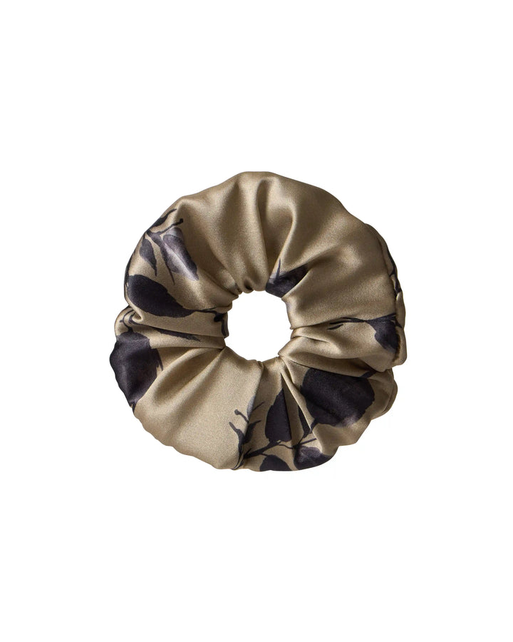 Bruna, hair tie made of beige satin with medium floral print