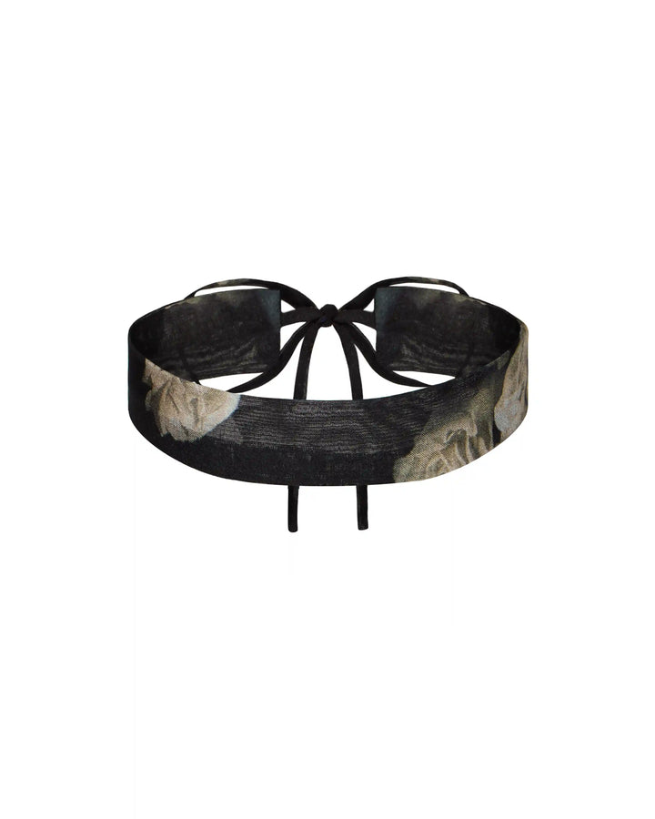 Lora, choker made of black chiffon with floral print