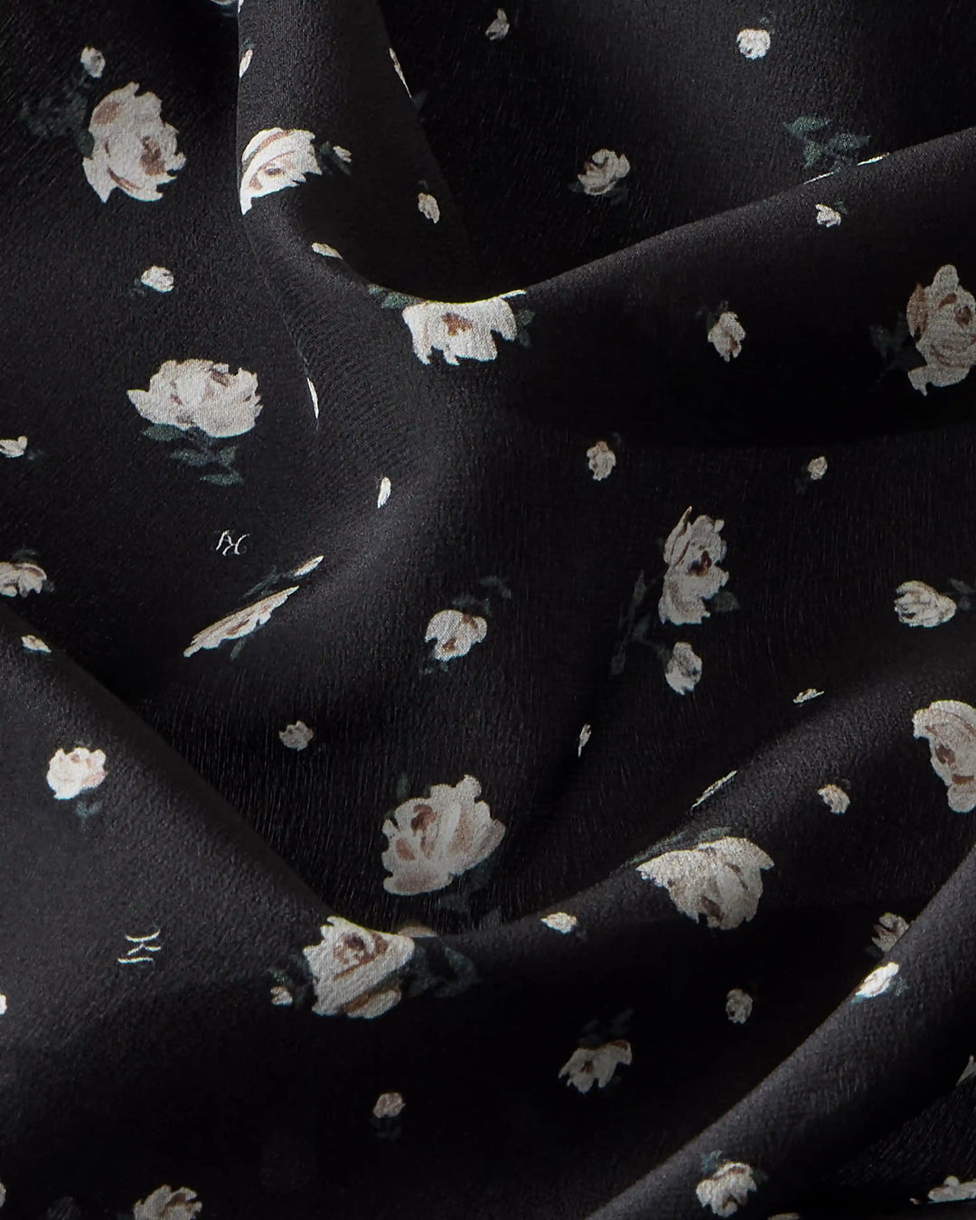 Leticia, headscarf made of black crepe de chine with small floral print