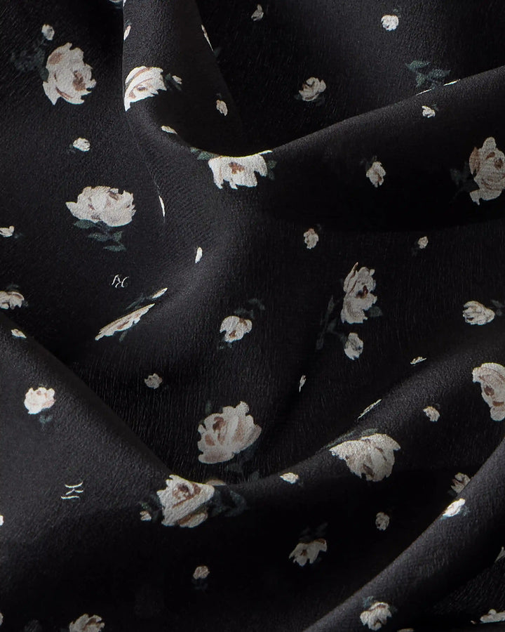Leticia, headscarf made of black crepe de chine with small floral print
