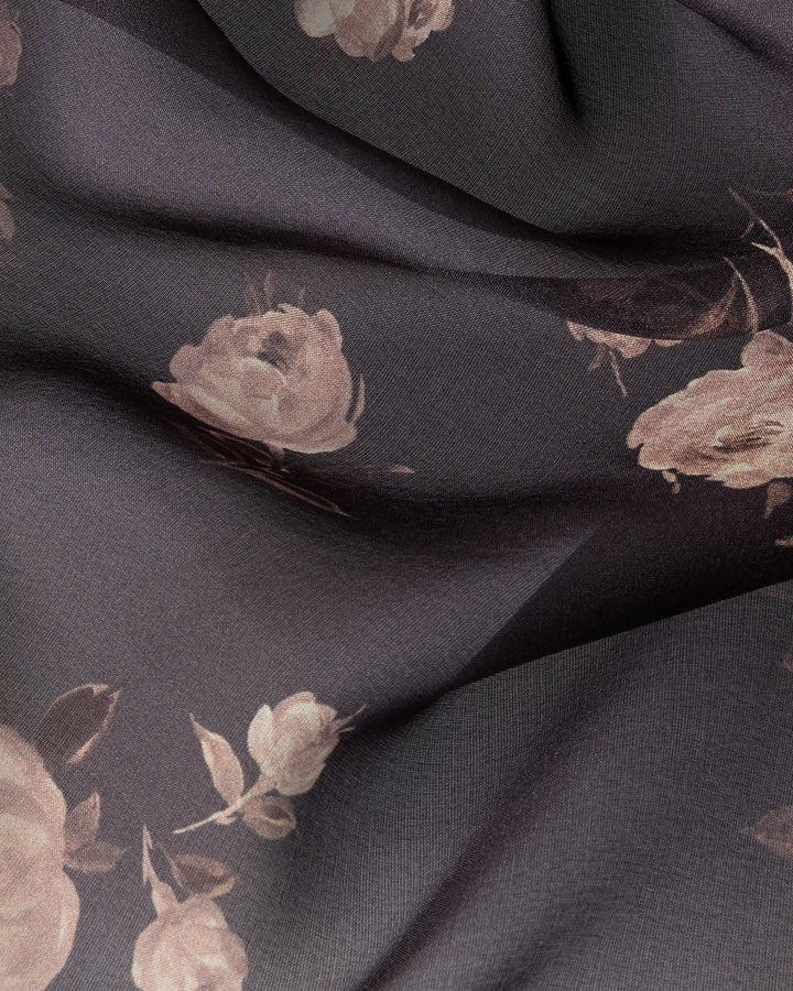 Leticia, headscarf made of chocolate chiffon with floral print