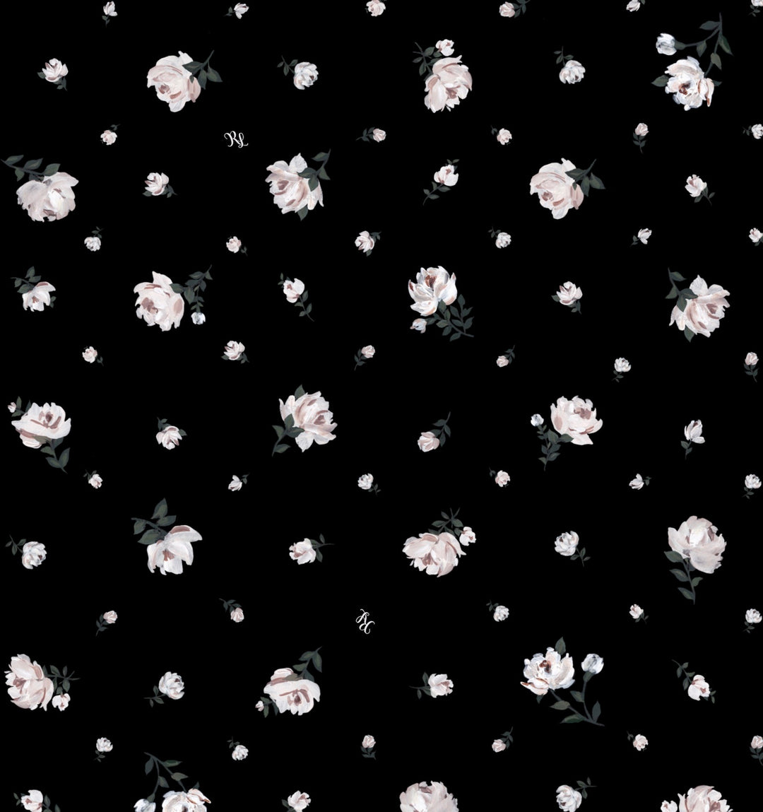 Lia midi, midi skirt made of black mesh with small floral print