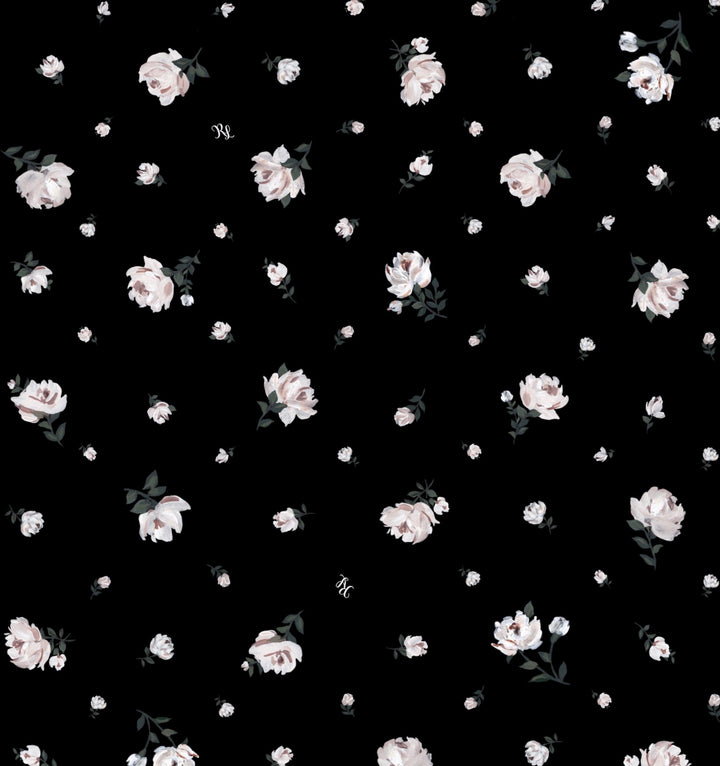 Lia midi, midi skirt made of black mesh with small floral print