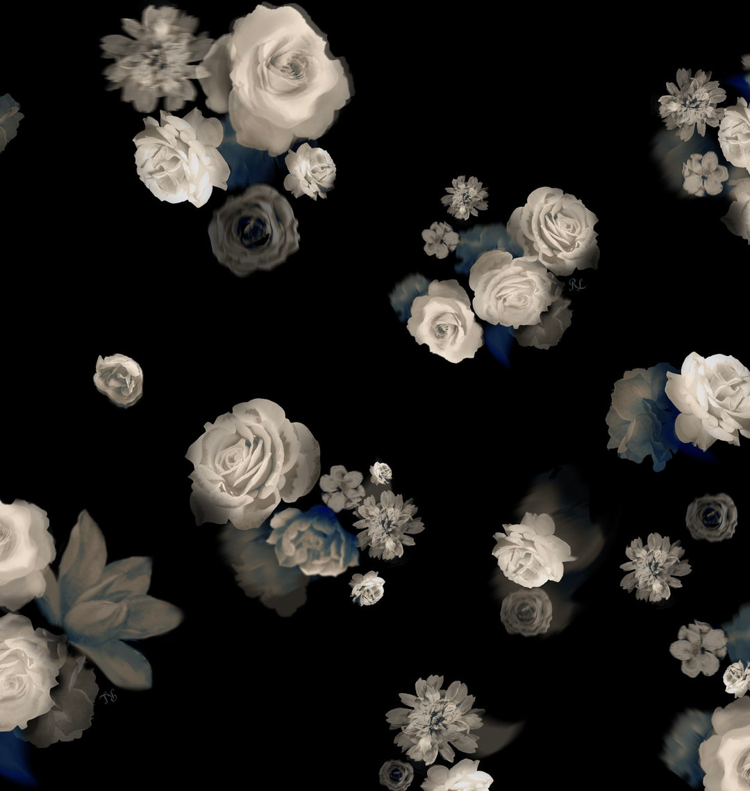 Lora, choker made of black chiffon with floral print
